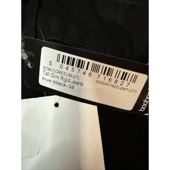 BoohooMan Tall Slim Rigid Jeans, Black, Size 38 - Picture 2 of 4